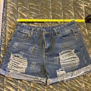 Distressed Blue Jean Shorts with Frayed Hems
